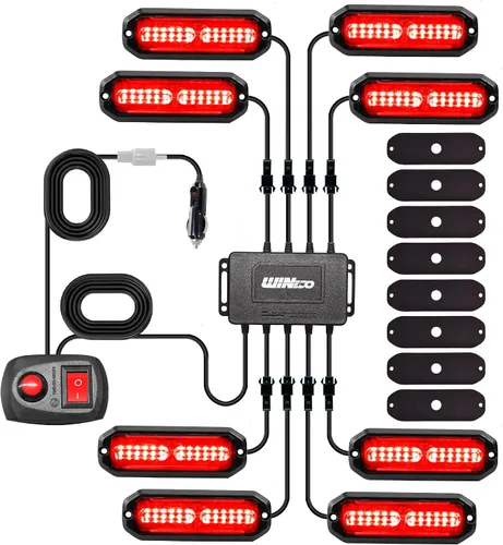 Miniatura 7 de WINECO 8 Piezas Luces LED Estroboscópicas de 12V con Función de Sincronización Ámbar Blanco 12LED Luces de Advertencia de Peligro de Emergencia