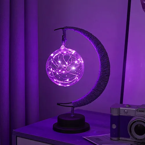 Miniatura 12 de Lámpara lunar encantada, lámpara LED colgante de luna, luz nocturna conmemorativa, adorno de Navidad para el hogar (manzana morada)
