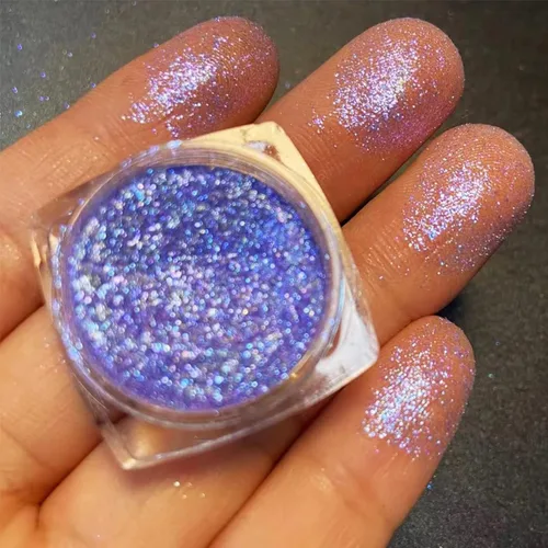 Miniatura 2 de Polvo de uñas cromado camaleón holográfico rosa brillante púrpura con purpurina para diseño de uñas, pigmento de manicura de sirena, decoración