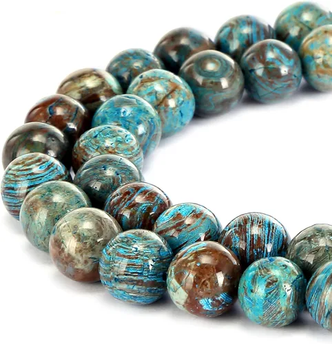 BRCbeads Preciosas cuentas sueltas redondas y redondas de ágata de encaje azul natural, 0.236 pulgadas (0.236 in) aproximadamente, 15.5 pulgadas, 58