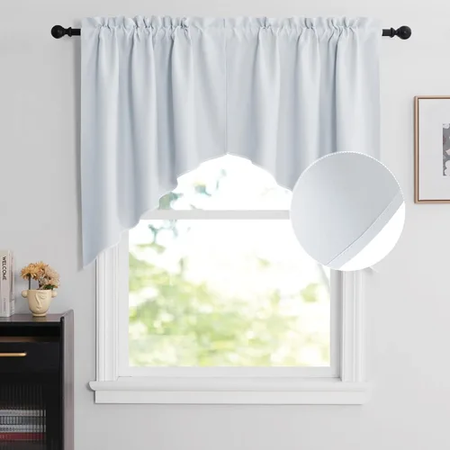 Miniatura 12 de NICETOWN Home Fashion - Cortinas de cocina con bolsillo para poste, cenefa festoneada a medida, cenefa festoneada sólida para ventana de Marrón