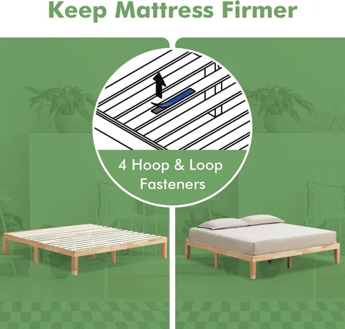 Miniatura 8 de COSTWAY Base de cama de plataforma de tamaño individual, base de colchón de madera de goma maciza de 14 pulgadas con soporte de listones
