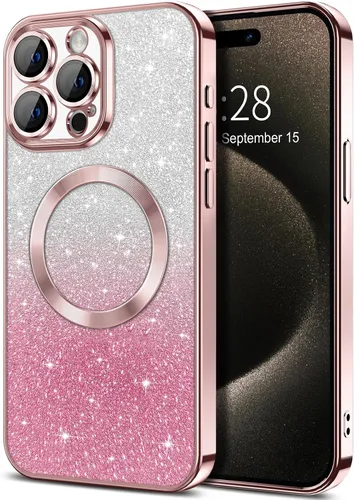 Miniatura 88 de Hython Funda para iPhone 13 Pro transparente con purpurina magnética [compatible con MagSafe] Protector completo de lente de cámara delgado