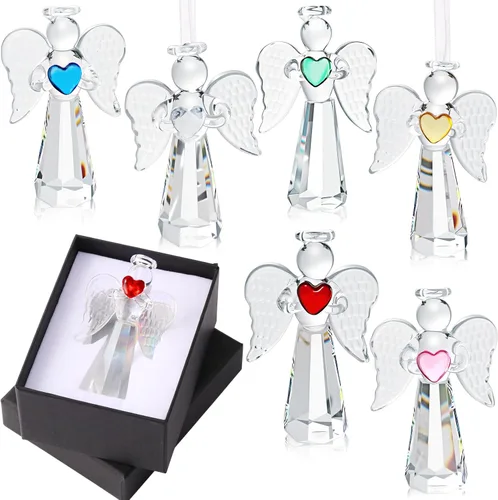 Miniatura 10 de CroBlissful 6 piezas de figuras de ángel de cristal, adornos para árbol de Navidad, adornos de ángel de la guarda, decoración del hogar para Navidad