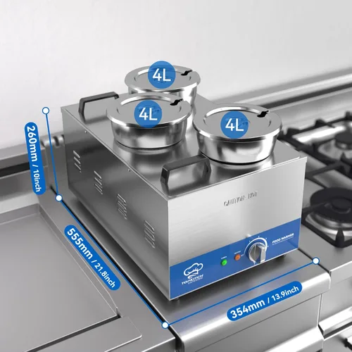 Miniatura 7 de TOPKITCH Calentador de sopa comercial 12L con olla de 3×4L para buffet Bain Marie, calentador de alimentos eléctrico comercial, tanque de una pieza