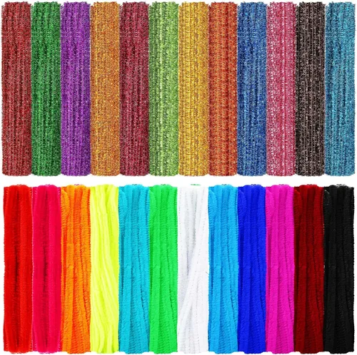 Yunsailing 2400 limpiadores de tuberías de 24 colores surtidos de tallos de felpilla con purpurina, suministros de manualidades, palos peludos para