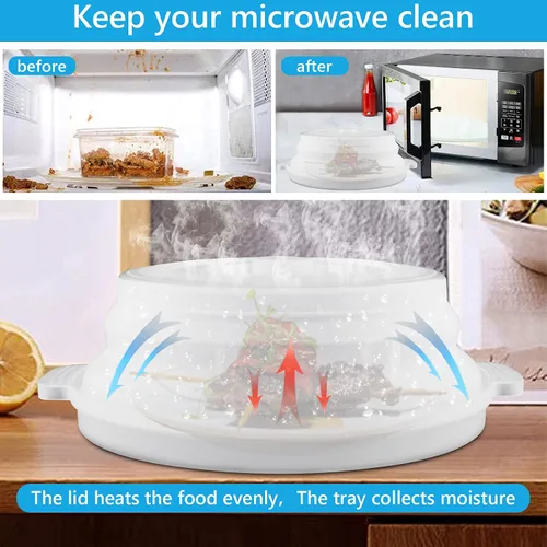 Miniatura 5 de Juego de 2 cubiertas para salpicaduras de microondas con bandeja de platos, cubierta de microondas para alimentos sin BPA, tapa de 10.6 pulgadas