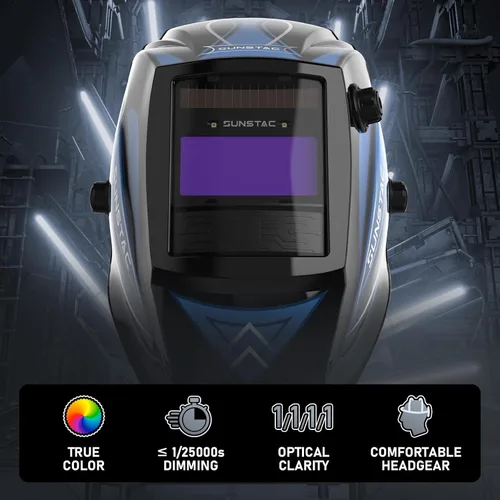 Miniatura 4 de Sunstac 1/1/1/1 Casco de soldadura con claridad óptica, color real, oscurecimiento automático, con sombra ancha 4/9-13 para soldadura STICK, MIG