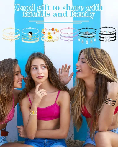 Miniatura 3 de Hicarer 21 pulseras de olas surfistas ajustables e impermeables hechas a mano para la amistad, joyería para mujer