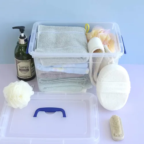 Miniatura 6 de Caja de almacenamiento de plástico transparente de 10 L, caja de almacenamiento con asa, paquete de 6