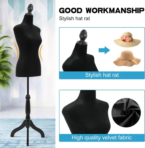 Miniatura 6 de BLKMTY Maniquí femenino con forma de torso, maniquí de costura, altura del cuerpo, ajustable, modelo de vestido con base de trípode, para costura