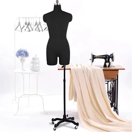 Maniquí de costura ajustable de talla grande con ruedas, forma de vestido negro para principiantes y profesionales, maniquí de torso modelo S 80,