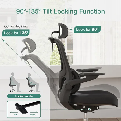 Miniatura 5 de Novilla Silla de oficina ergonómica, silla de escritorio de malla de respaldo alto con cojín de espuma moldeada gruesa, soporte lumbar ajustable
