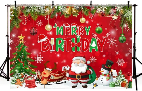 Miniatura 4 de AIBIIN Telón de fondo de Navidad rojo y verde de 7 x 5 pies para niños, decoración de fiesta de cumpleaños, Papá Noel, reno, árbol de Navidad, copo