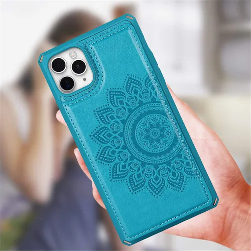Miniatura 4 de Cavor Funda para iPhone 11 Pro Max con tarjetero, diseño de mandala en relieve, diseño de flores de poliuretano con tarjetero a prueba de golpes