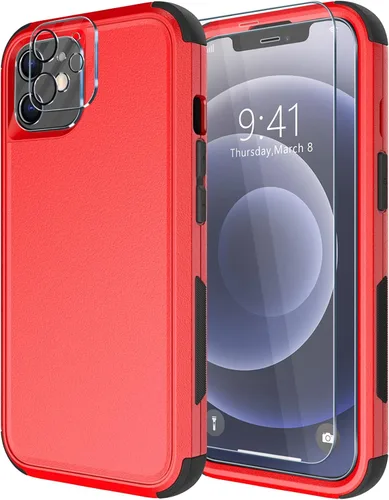 Miniatura 25 de Diverbox - Funda para iPhone 12 a prueba de golpes y caídas, protector de pantalla de vidrio templado, funda protectora de alta resistencia