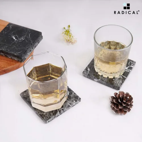 Miniatura 4 de Radicaln Juego de 6 posavasos de mármol negro hechos a mano de 3.5 pulgadas para bebidas, juego de posavasos ideal para decoración de mesa del hogar