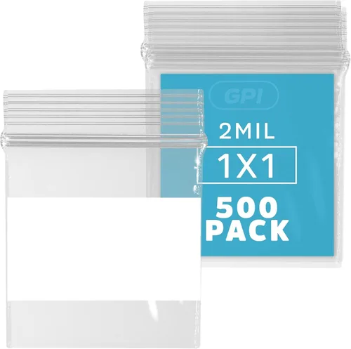 Miniatura 26 de GPI - Mini bolsas con cremallera de 1 x 1 pulgada, paquete de 1000 bolsas de plástico transparente con cierre con cremallera con bloque blanco