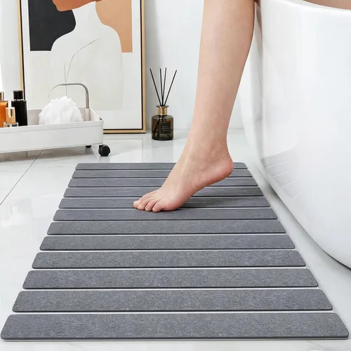 Paquete de 1 tapete de baño plegable de piedra para baño, tapete de baño gris súper absorbente de tierra de diatomeas, alfombra de ducha