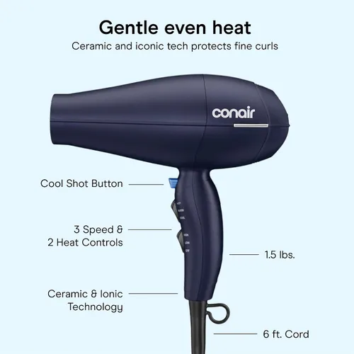 Miniatura 4 de Secador de pelo Infiniti Pro Conair con difusor innovador, mejora rizos y ondas mientras reduce el encrespamiento, azul oscuro Difusor multicámara