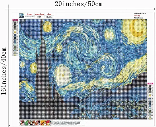 Miniatura 3 de NIHO-JIUMA Van Gogh Noche Estrellada Kits de Pintura de Diamante 5D, Arte de Diamante DIY Taladro Completo para Regalo para Adultos y Adolescentes