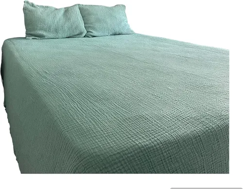 Manta de muselina 100% algodón, colcha de 4 capas, funda de cama suave de muselina de algodón turco, colcha reversible, turquesa (tamaño King 95 x
