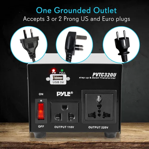 Miniatura 4 de Pyle Convertidor de Voltaje Subida y Bajada - Transformador de Voltaje Convertidor de 500 Vatios con Puerto de Carga USB, Adaptador de Corriente UK