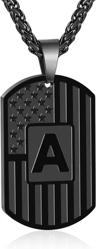 Miniatura 16 de Bellino Regalos de graduación – Collar con letra inicial de la A a la Z para hombres, niños, adolescentes, acero inoxidable, bandera estadounidense