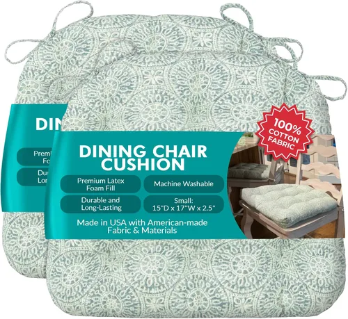 Miniatura 111 de Barnett Home Decor Ticking Stripe Berlin Blue - Almohadilla para silla de comedor con lazos, tamaño mediano 18, relleno de espuma de látex, lavable