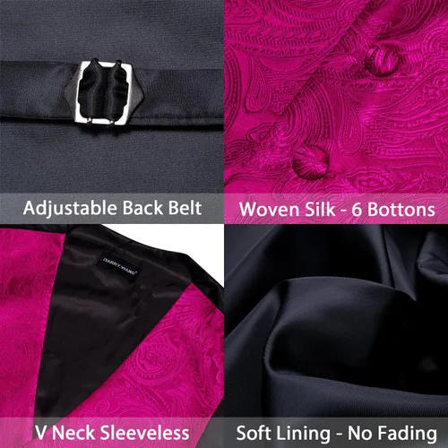 Miniatura 27 de Barry.Wang Conjunto de chaleco de pajarita para hombre, chaleco con cuello en V de seda jacquard de cachemira, gemelos de pañuelo formal/ocio, boda
