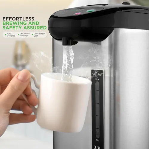 Miniatura 3 de NutriChef Urna de agua caliente de 3.38 cuartos de galón, dispensador de agua caliente aislado de acero inoxidable y caldera, dispensador automático