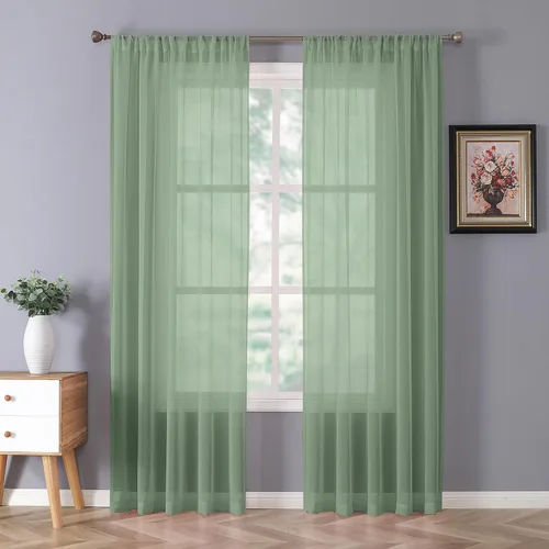 Miniatura 56 de Tollpiz - Juego de 2 paneles de cortinas de velo traslúcidas para media ventana, cortas, con textura de lino y bolsillo para cortinero, filtran