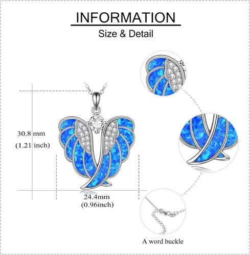 Miniatura 4 de YFN Collar de alas de ángel de plata de ley 925 con colgante de alas de ángel guardián collar de piedra natal para mujeres y niñas joyería de Navidad