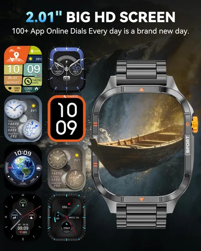 Miniatura 5 de Relojes inteligentes para hombres, reloj inteligente militar HD de 2.01 pulgadas con batería de 1000 mAh/linterna, responder/hacer llamadas reloj