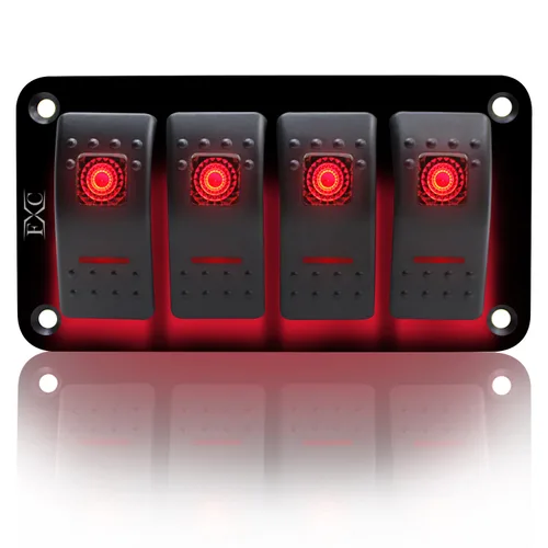 Miniatura 11 de FXC - Panel de interruptor basculante de aluminio de 6 bandas, interruptores de palanca de 5 pines encendido/apagado, 2 LED retroiluminados