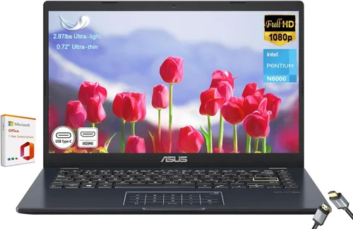 ASUS Vivobook Go Laptop FHD de 14 pulgadas, Intel Pentium N6000 (hasta 3.30 GHz), pantalla de 1920 x 1080, memoria de 4 GB, 64 GB eMMC, 1 año de