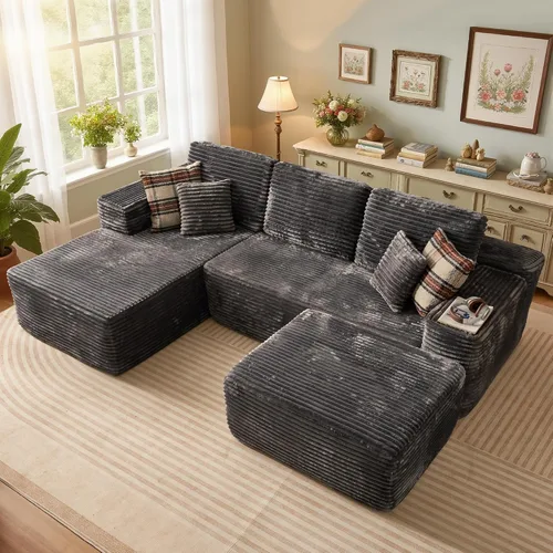 Miniatura 31 de 106" Cloud Boneless Couch with Chaise, L-Shape Deep Seat Sectional Couches, No Assembly Required, Convertible Modular Sleeper Sofa Bed, Living Room