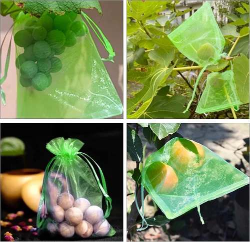 Miniatura 5 de 100 bolsas de protección de frutas verdes de 6 x 8 pulgadas, bolsas de malla para frutas con cordón, bolsa de malla para proteger las plantas