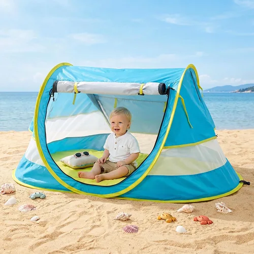 Poray - Tienda de campaña portátil para playa para bebés con protección solar UPF 50+, mosquitera y sombrilla, tienda de campaña de viaje ideal para