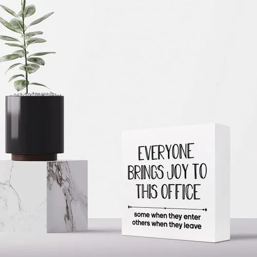 Miniatura 4 de Letrero de madera con texto en inglés "Everyone Brings Brings to This Office", divertido letrero de madera para oficina en casa, estante
