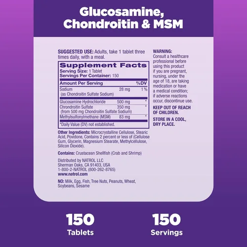 Miniatura 4 de Natrol Tabletas de glucosamina condroitina y MSM, 150 unidades (paquete de 12)