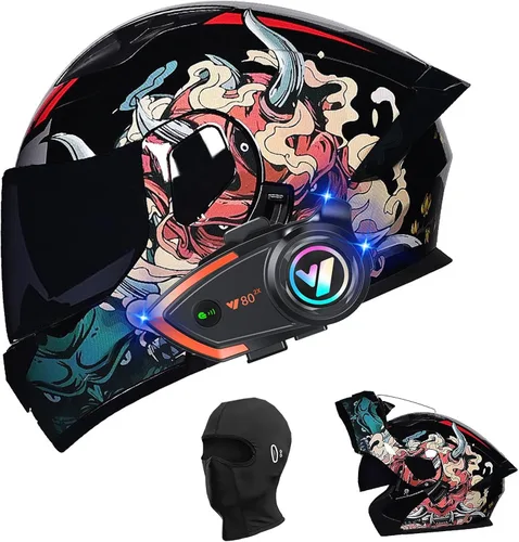 Miniatura 32 de Cascos de motocicleta para hombre, aprobado por DOT, casco de motocicleta de cara completa para adultos, casco de motocicleta con doble visera, D
