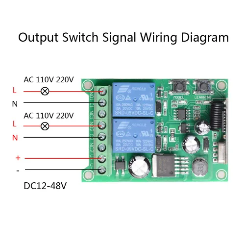 Miniatura 4 de Interruptor de control remoto universal inalámbrico DC 12V 24V 36V 48V 2CH 10A, módulo receptor de relé con transmisor remoto RF de 2 canales