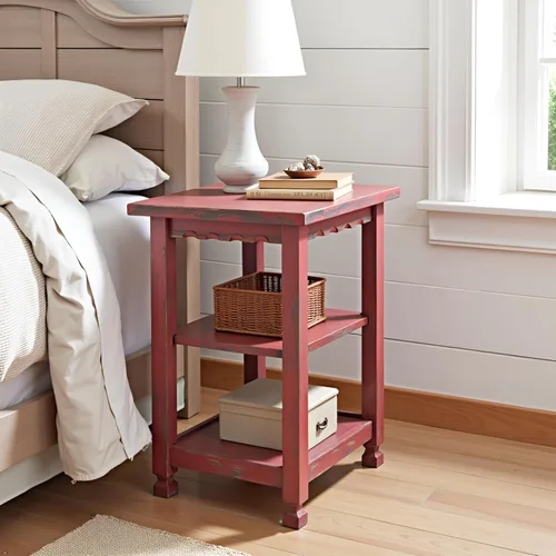Miniatura 6 de Alaterre Furniture Country Cottage - Mesita de noche rústica de granja, mesa auxiliar estrecha de 3 niveles con acabado desgastado desgastado