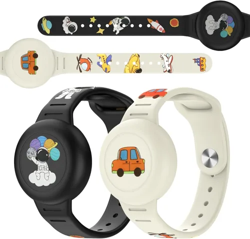 Miniatura 7 de Vanet Compatible con pulseras impermeables AirTag para niños, paquete de 2 pulseras de silicona con soporte oculto, cobertura completa, bonito
