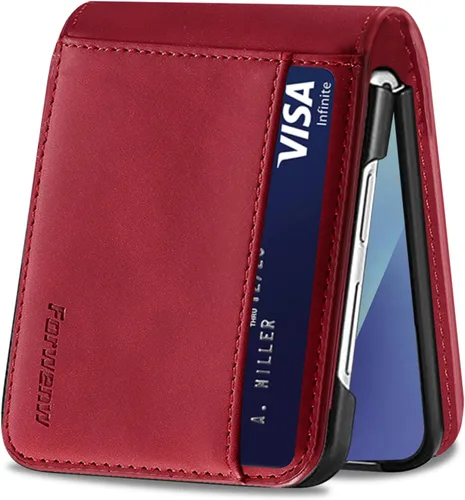 Miniatura 35 de Funda de piel con tapa para Samsung Galaxy Z Flip 3, con protección de bisagra, delgada y magnética tipo cartera [1 tarjetero], funda protectora a