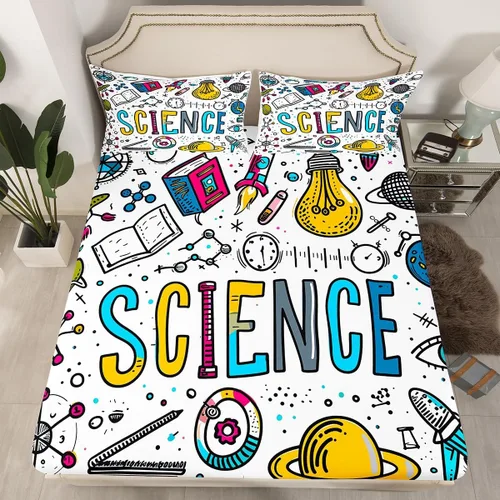 Miniatura 36 de Juego de ropa de cama ajustable con fórmula informática para niños y niños, diseño de geometría de acuarela, números, fórmula matemática, juego