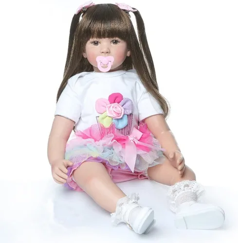 Miniatura 2 de TERABITHIA 24 pulgadas 60cm Muñeca Princesa Niña Toddler Reborn de Vinilo Suave Tamaño Grande Vestido Arcoíris Cuerpo de Tela Suave Muñecas Recién