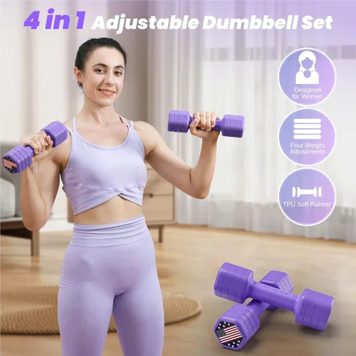 Miniatura 2 de Zempox Adjustable Dumbbell Set of 2, 4 in 1 Hand Weights for Women at Home, 5 lb Weights Dumbbells set of 2, Each 2lb 3lb 4lb 5lb with TPU Soft