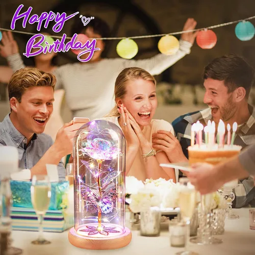 Miniatura 8 de Regalos de rosas para el día de la madre, rosas de cristal de galaxia preservadas para siempre, rosas iluminadas en cúpula de cristal, regalos de Un